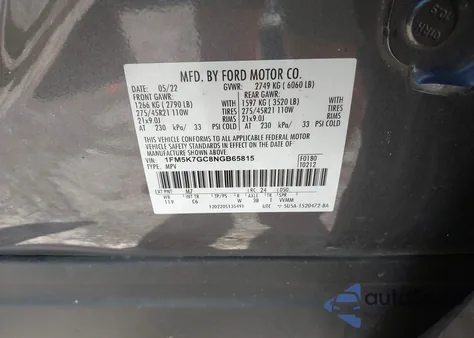 2022 Ford Explorer St from USA, damaged, VIN 1FM5K7GC8NGB65815